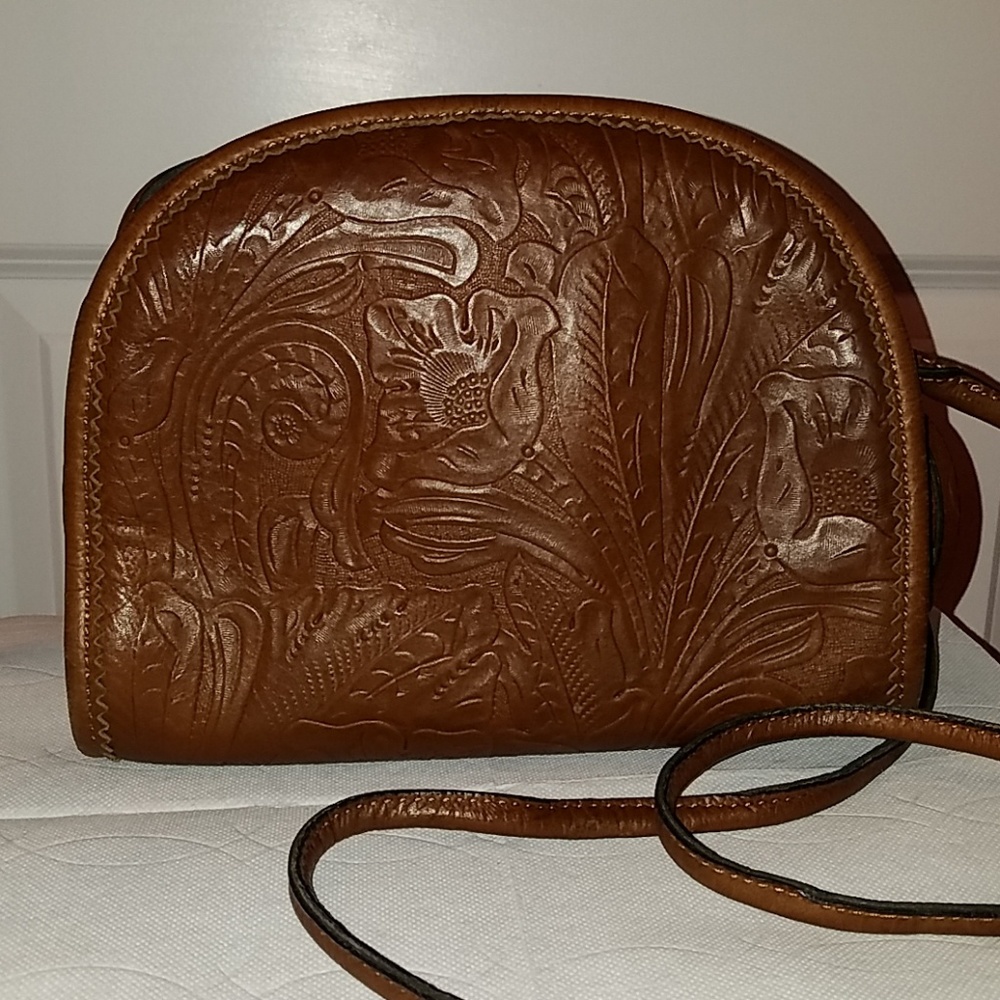 Margot Brown Leather Tooled Embossed Crossbody